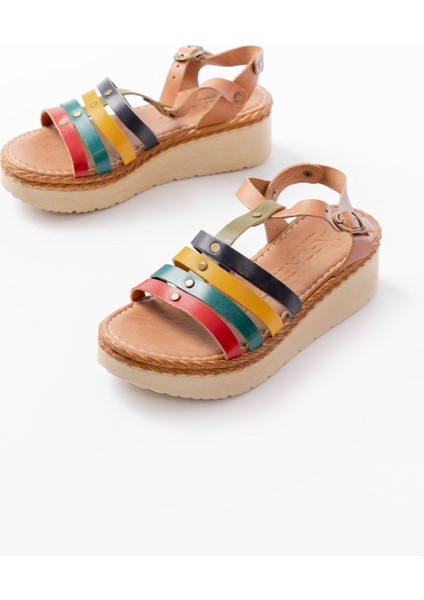 Bayan Sandalet 730-142 Multi Hakiki Deri Ortopedik Taban Kadın Sandalet modelleri