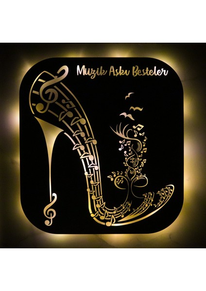 LED Işıklı Kişiselleştirilebilir Müzik Temalı Tablo Kadın Ayakkabısı Dekoratif Gece Lambası