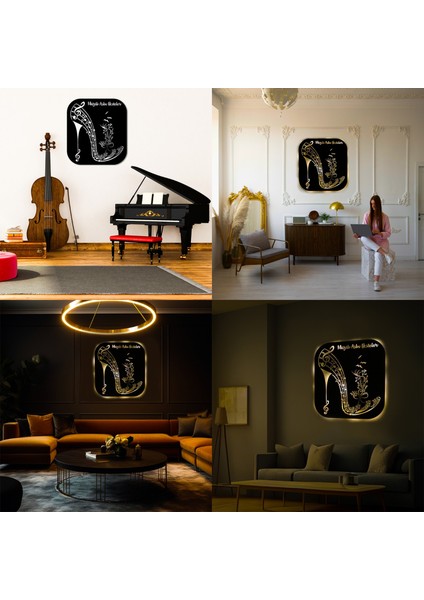 LED Işıklı Kişiselleştirilebilir Müzik Temalı Tablo Kadın Ayakkabısı Dekoratif Gece Lambası indirimleri