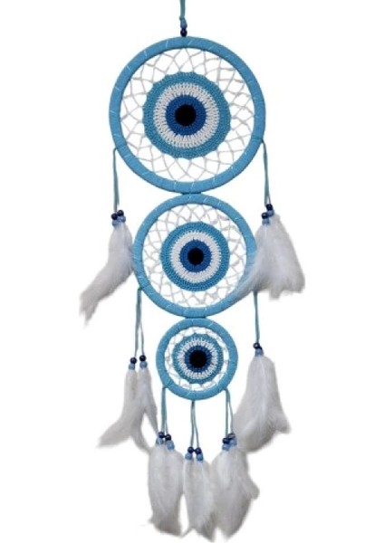 Nazar Motifli Üç Çemberli Turkuaz Duvar Dekoru