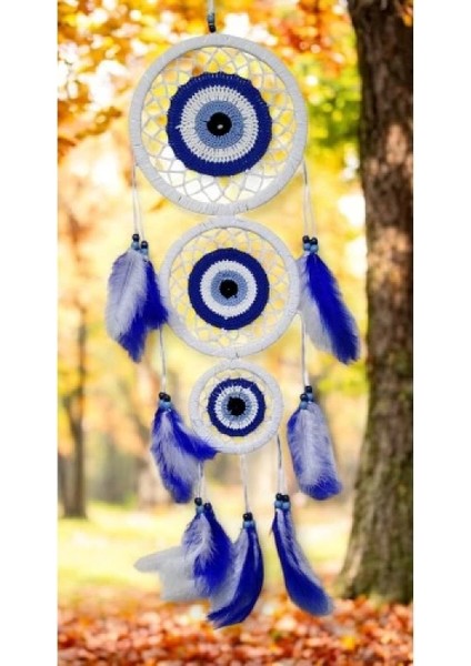 Nazar Motifli Üç Çemberli Kuş Tüylü Beyaz Duvar Süsü fırsatları