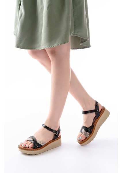 Bayan Sandalet 730-037 Siyah Ayna Hakiki Deri Ortopedik Taban Kadın Sandalet fiyatları