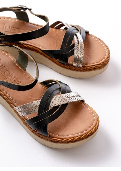 Bayan Sandalet 730-037 Siyah Ayna Hakiki Deri Ortopedik Taban Kadın Sandalet fırsatları