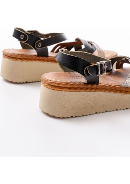 Bayan Sandalet 730-037 Siyah Ayna Hakiki Deri Ortopedik Taban Kadın Sandalet indirimleri