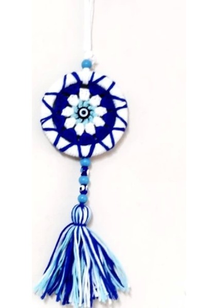 Ponponlu Nazar Boncuğu Desenli El Yapımı Mini Kapı, Duvar ve Araba Süsü