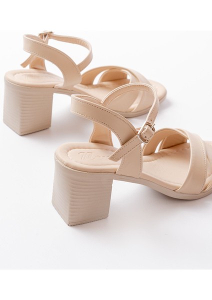 Bayan Sandalet K-11 Bej Günlük Çapraz Topuklu Kadın Sandalet indirimleri