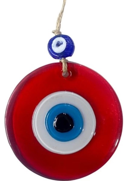 Şeffaf Kırmızı Nazar Boncuklu Duvar Süsü 10 cm Cam Duvar Dekoru