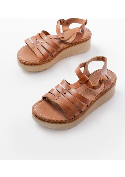 Bayan Sandalet 730-142 Taba Hakiki Deri Ortopedik Taban Kadın Sandalet modelleri
