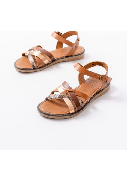 Bayan Sandalet 205-093 Taba Garni Hakiki Deri Ortopedik Taban Kadın Sandalet modelleri