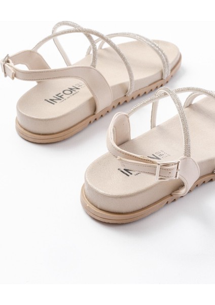 Bayan Sandalet 1001-1105 Bej Gümüş Taşlı Günlük Kadın Sandalet indirimleri