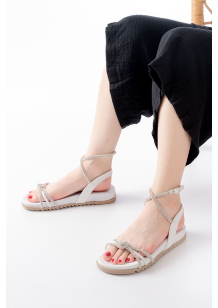 Bayan Sandalet 1001-1120 Beyaz Gümüş Taşlı Günlük Kadın Sandalet fiyatları