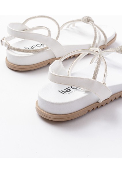 Bayan Sandalet 1001-1120 Beyaz Gümüş Taşlı Günlük Kadın Sandalet fırsatları