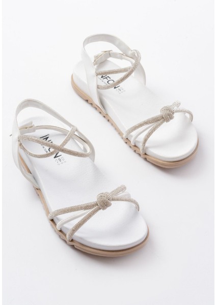 Bayan Sandalet 1001-1120 Beyaz Gümüş Taşlı Günlük Kadın Sandalet indirimleri