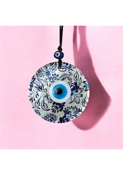 Nazar Boncuklu Yaprak Desenli Gümüş Rengi Füzyon Cam El Yapımı 12 cm Duvar Süsü Nazarlık Hediyelik Eşya fiyatları