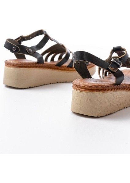 Bayan Sandalet 730-142 Siyah Hakiki Deri Ortopedik Taban Kadın Sandalet fırsatları