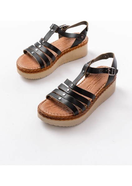Bayan Sandalet 730-142 Siyah Hakiki Deri Ortopedik Taban Kadın Sandalet indirimleri