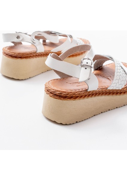 Bayan Sandalet 730-138 Beyaz Örgü Hakiki Deri Ortopedik Taban Kadın Sandalet modelleri