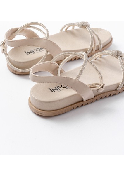 Bayan Sandalet 1001-1120 Bej Gümüş Taşlı Günlük Kadın Sandalet indirimleri