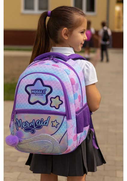 MU-9026MERMAID Okul Çantası | Işıltılı Mor Pembe Sırt Çantası