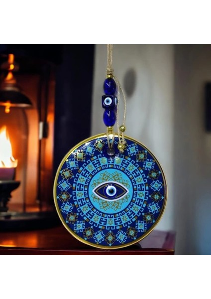 Yaldızlı Turkuaz Renkli Göz Modelli Nazar Boncuklu Duvar Süsü Cam Duvar Dekoru fırsatları