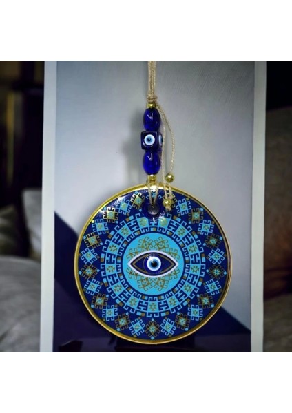 Yaldızlı Turkuaz Renkli Göz Modelli Nazar Boncuklu Duvar Süsü Cam Duvar Dekoru indirimleri