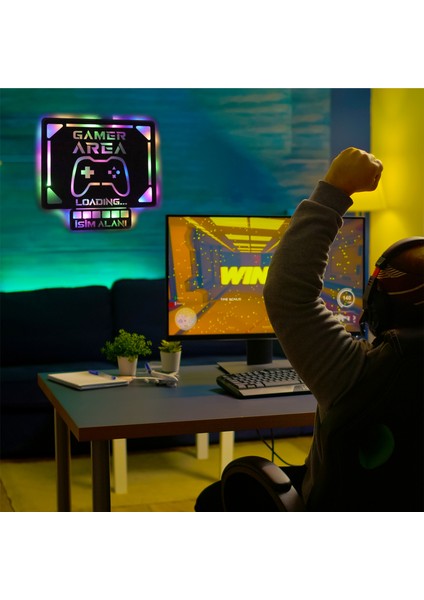 LED Işıklı Kişiselleştirilebilir Tablo Gamer Area Dekoratif Gece Lambası
