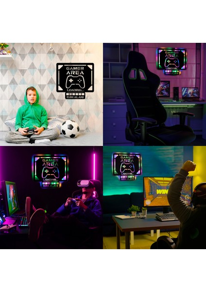 LED Işıklı Kişiselleştirilebilir Tablo Gamer Area Dekoratif Gece Lambası
