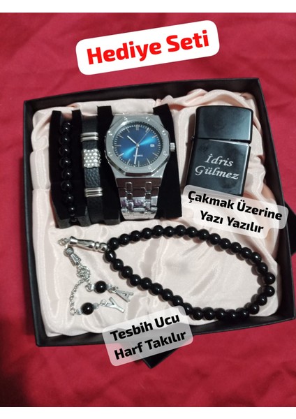 Hediyelik Erkek Kombin Saat Seti Özel Kutulu Eşinize Sevgilinize Hediye Seti - 6051
