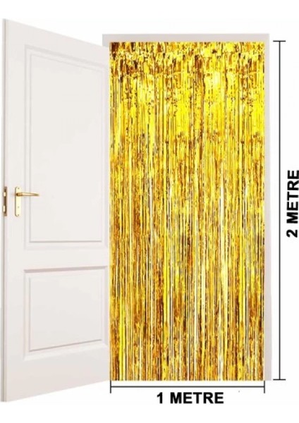 Ekstra Metalize Parlak Saçaklı Arka Fon Perde Gold modelleri