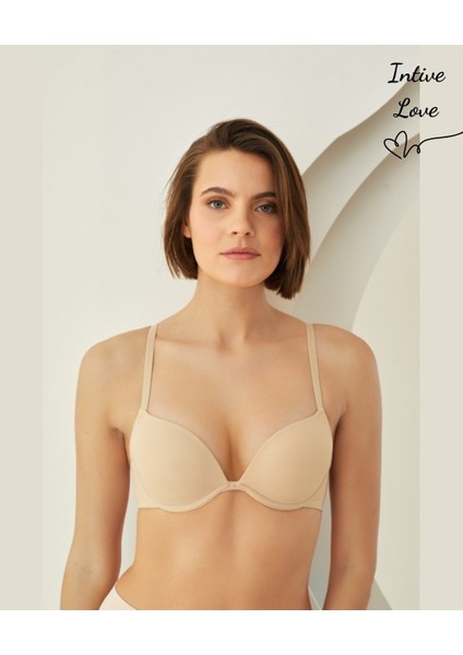 Nbb Double Push-Up V Yaka Balenli Ince Askılı Günlük Kullanım Sütyen- Ten, Beyaz