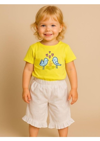 Kız Bebek Kuş Desenli Pamuklu Şortlu Takım fiyatları