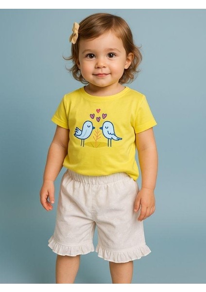 Kız Bebek Kuş Desenli Pamuklu Şortlu Takım modelleri