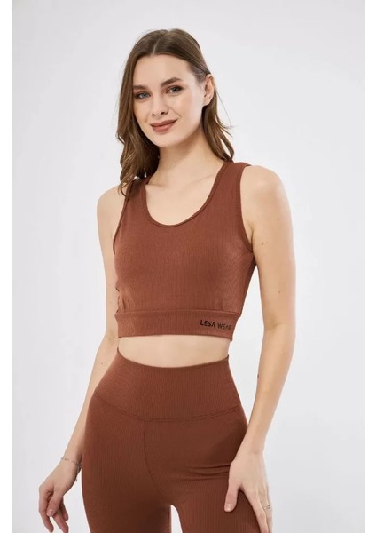 Runiquehome Fitilli Baskılı Crop - Kahve