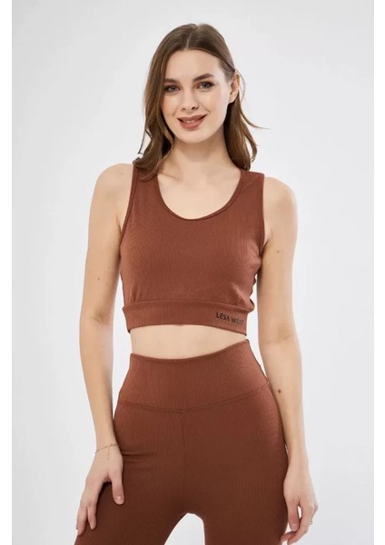 Runiquehome Fitilli Baskılı Crop - Kahve