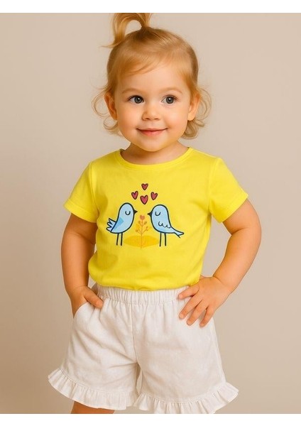 Kız Bebek Kuş Desenli Pamuklu Şortlu Takım fırsatları
