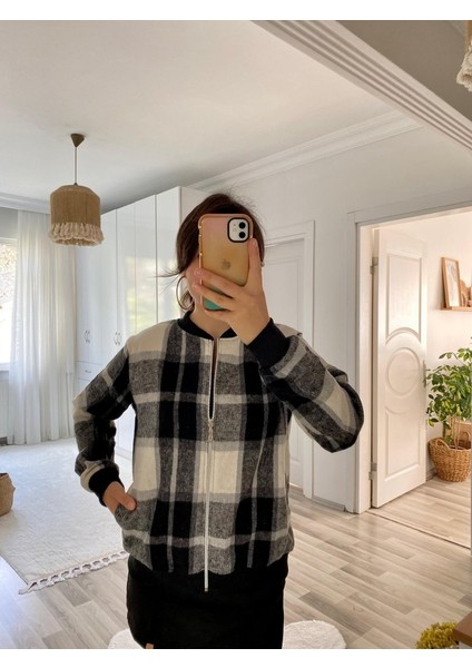 Runiquehome Kadın Uzun Kollu Önden Fermuarlı Ekose Desenli Ceket fırsatları