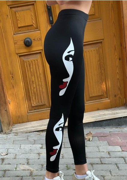 Runiquehome Kadın Yüz Baskılı Dalgıç Kumaş Tayt indirimleri