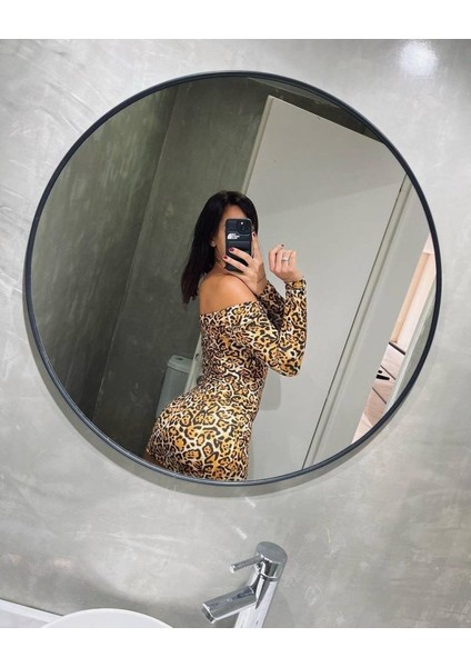 Runiquehome Kadın Madonna Mendil Yaka Leopar Desen Mini Elbise