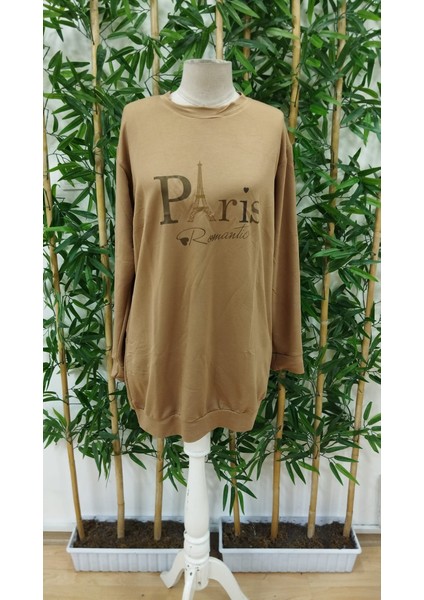 Runiquehome Kadın Uzun Kollu Bisiklet Yaka Yazılı Kısa Viskon Iki Iplik Elbise