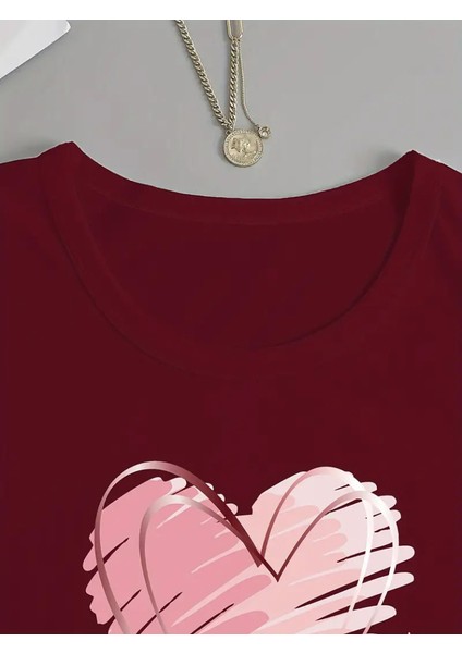 Runiquehome Kadın Uzun Kollu Bisiklet Yaka Kalp Desenli Viskon Bluz fırsatları