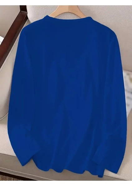 Runiquehome Kadın Uzun Kollu Bisiklet Yaka Ay Baskılı Viskon Bluz