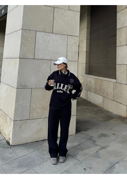 Runiquehome Üç Iplik Yakalı Sweat Baggy Pantalonlu Takım - Siyah