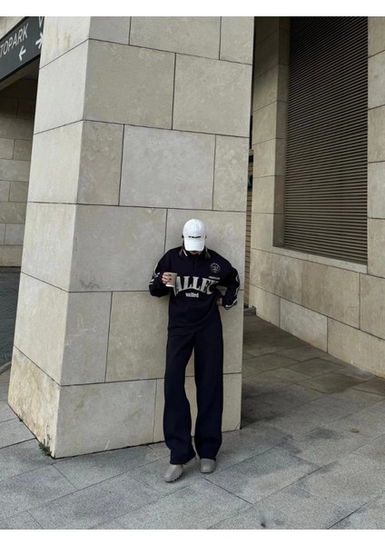 Runiquehome Üç Iplik Yakalı Sweat Baggy Pantalonlu Takım - Siyah