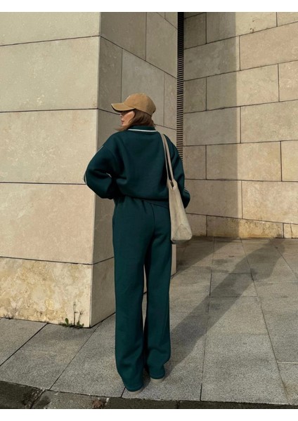Runiquehome Üç Iplik Yakalı Sweat Baggy Pantalonlu Takım - Yeşil