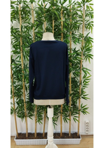 Runiquehome Kadın Uzun Kollu Bisiklet Yaka Desenli Viskon Iki Iplik Bluz indirimleri