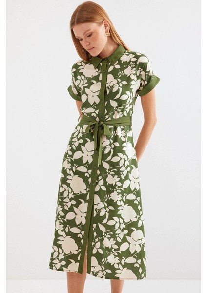 Runiquehome 2455 Desenli Gömlek Elbise - Haki fırsatları