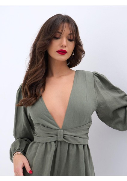 Runiquehome 6528 Tulum Elbise-Haki