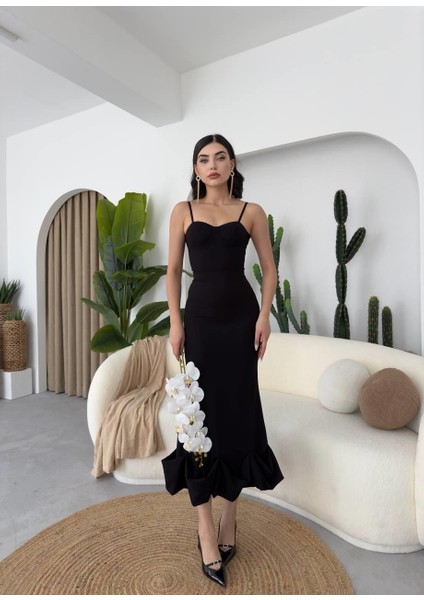 Runiquehome Dominic Eteği Büzgülü Midi Boy Elbise