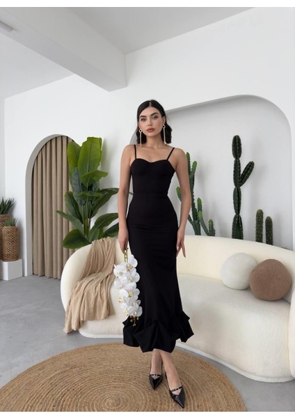Runiquehome Dominic Eteği Büzgülü Midi Boy Elbise