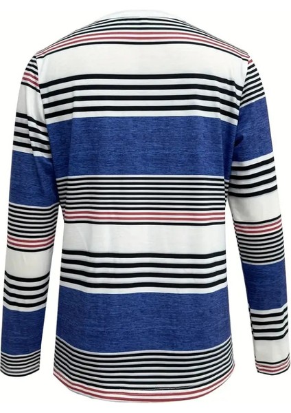 Runiquehome Kadın Uzun Kollu Bisiklet Yaka Düğme Detaylı Desenli Süprem Bluz